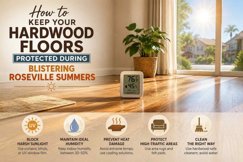 Hardwood-Floors-Protected-During-Blistering-Roseville-Summers tips